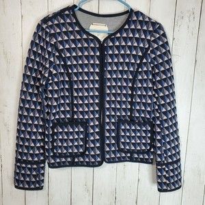 Anthropologie Hei Hei Vala Quilted Jacket Blue Open Front Blazer Pockets Sz S